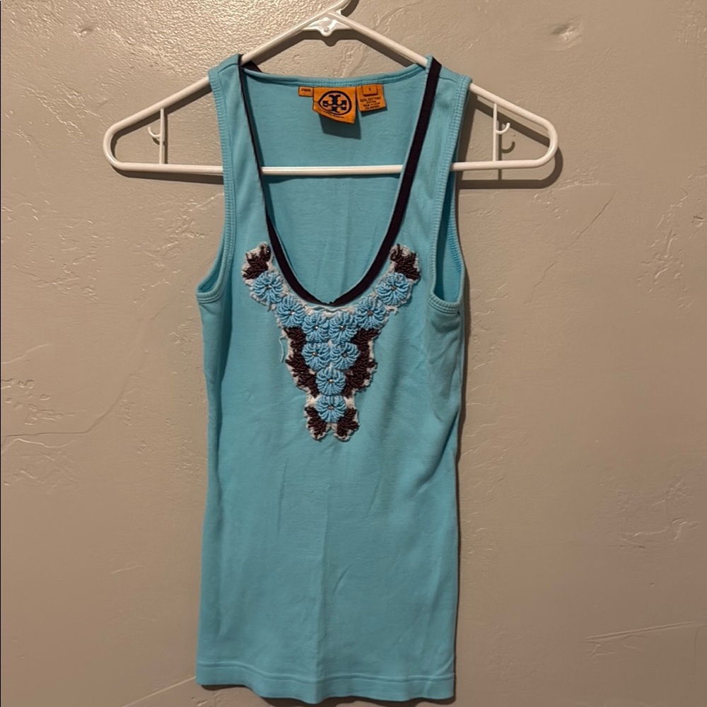 Tory Burch Light Blue Tank Top with Beaded Accent Small